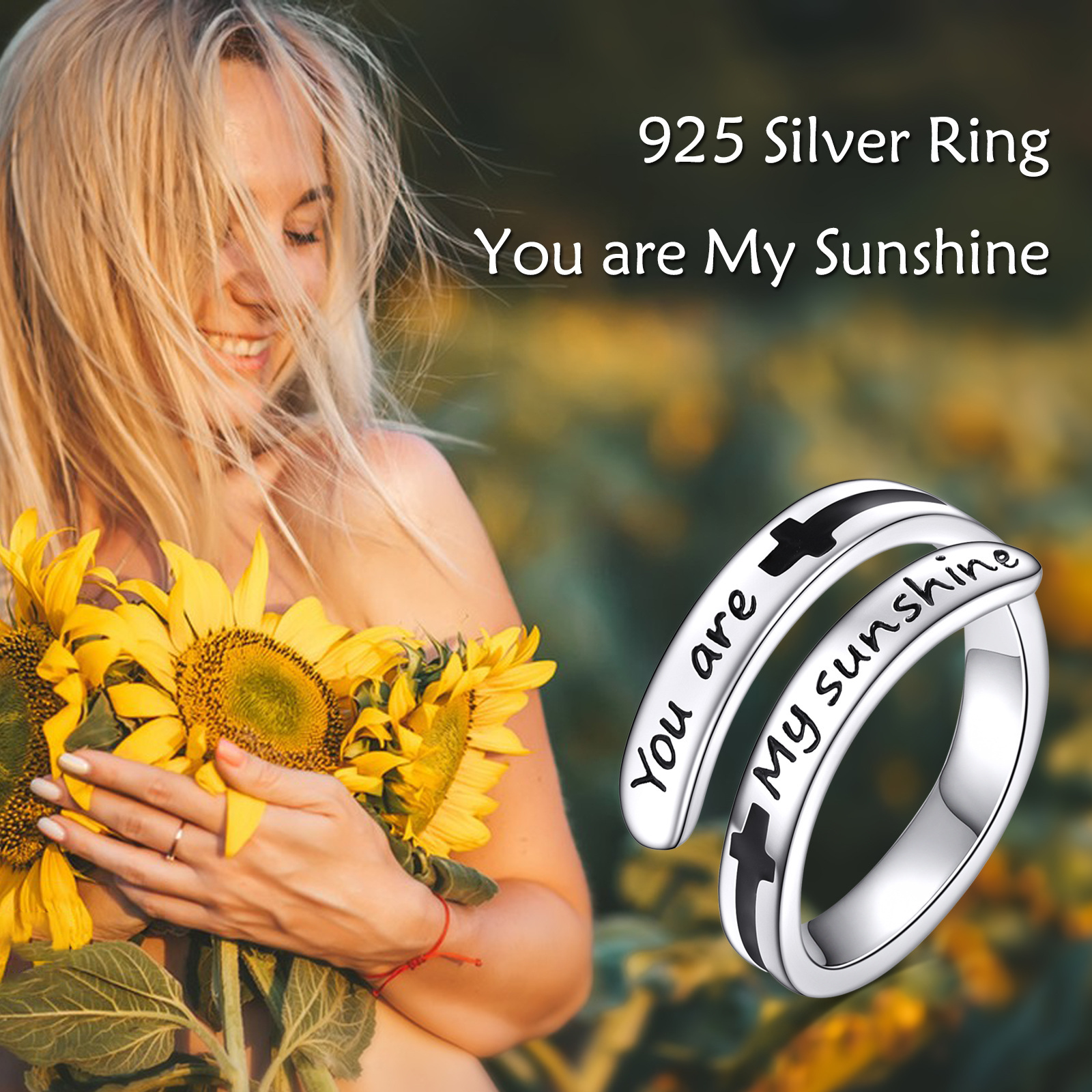 You Are My Sunshine Ring Sterling Silver Adjustable